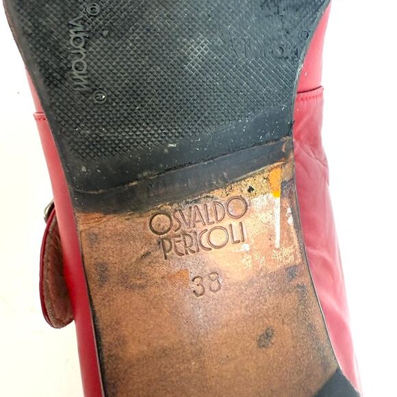 Osvaldo Pericoli Buckle Heels Red Leather Slip On Western 38 Italy Vintage 7.5 - Picture 6 of 6